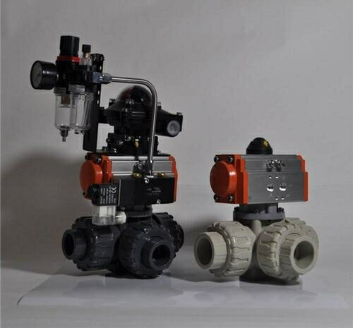 氣動塑料三通球閥 氣動塑料三通球閥